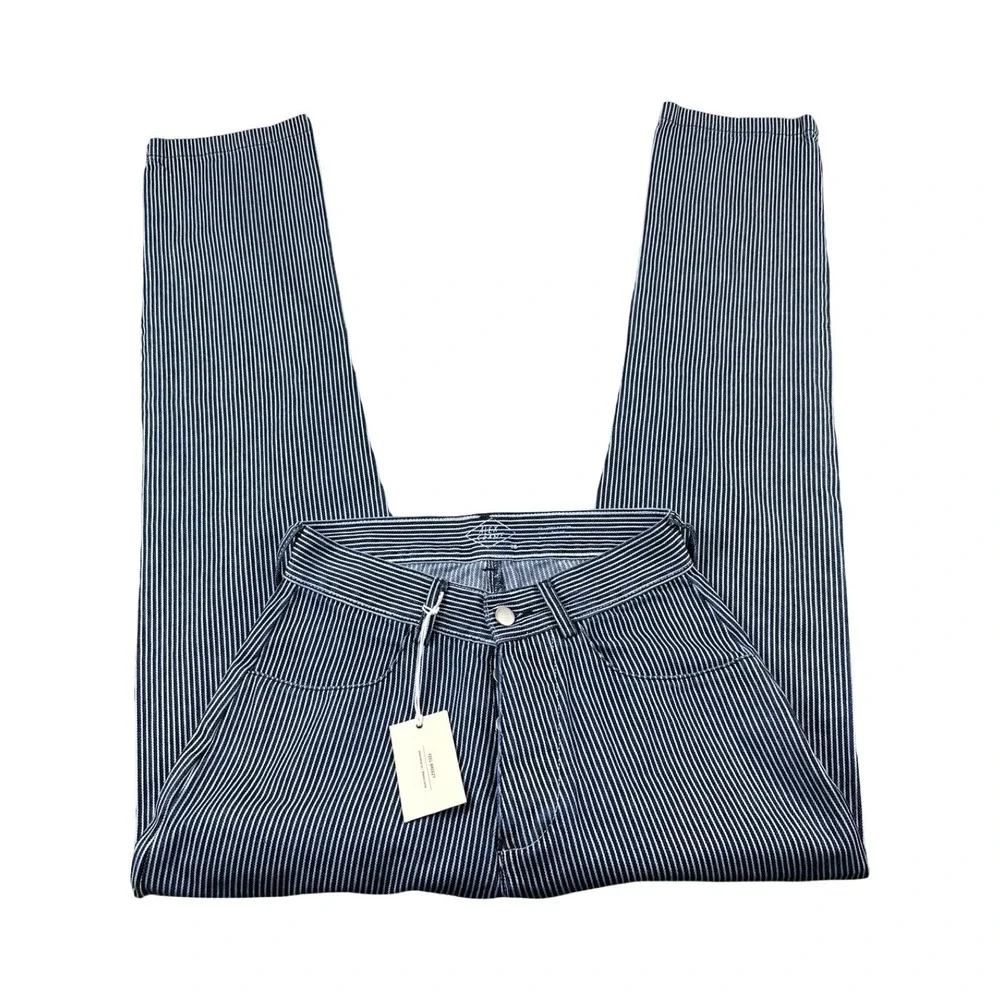 Alex Crane Blue Navy Striped Button Fly Utility Indigo Jean Size 28x30 NWT
